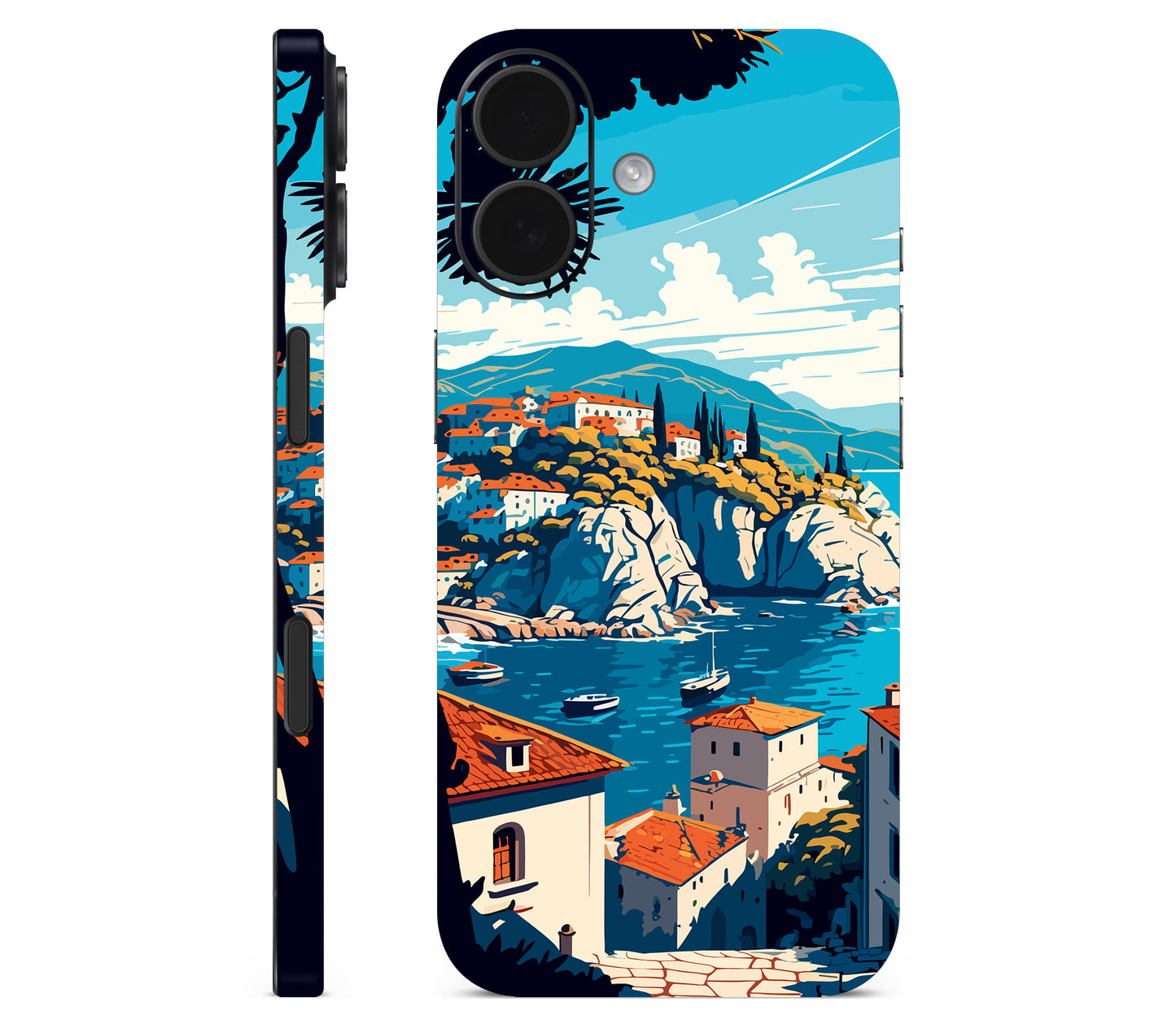 iPhone 17 skin, Coastal Clouds, full wrap without logo cutout