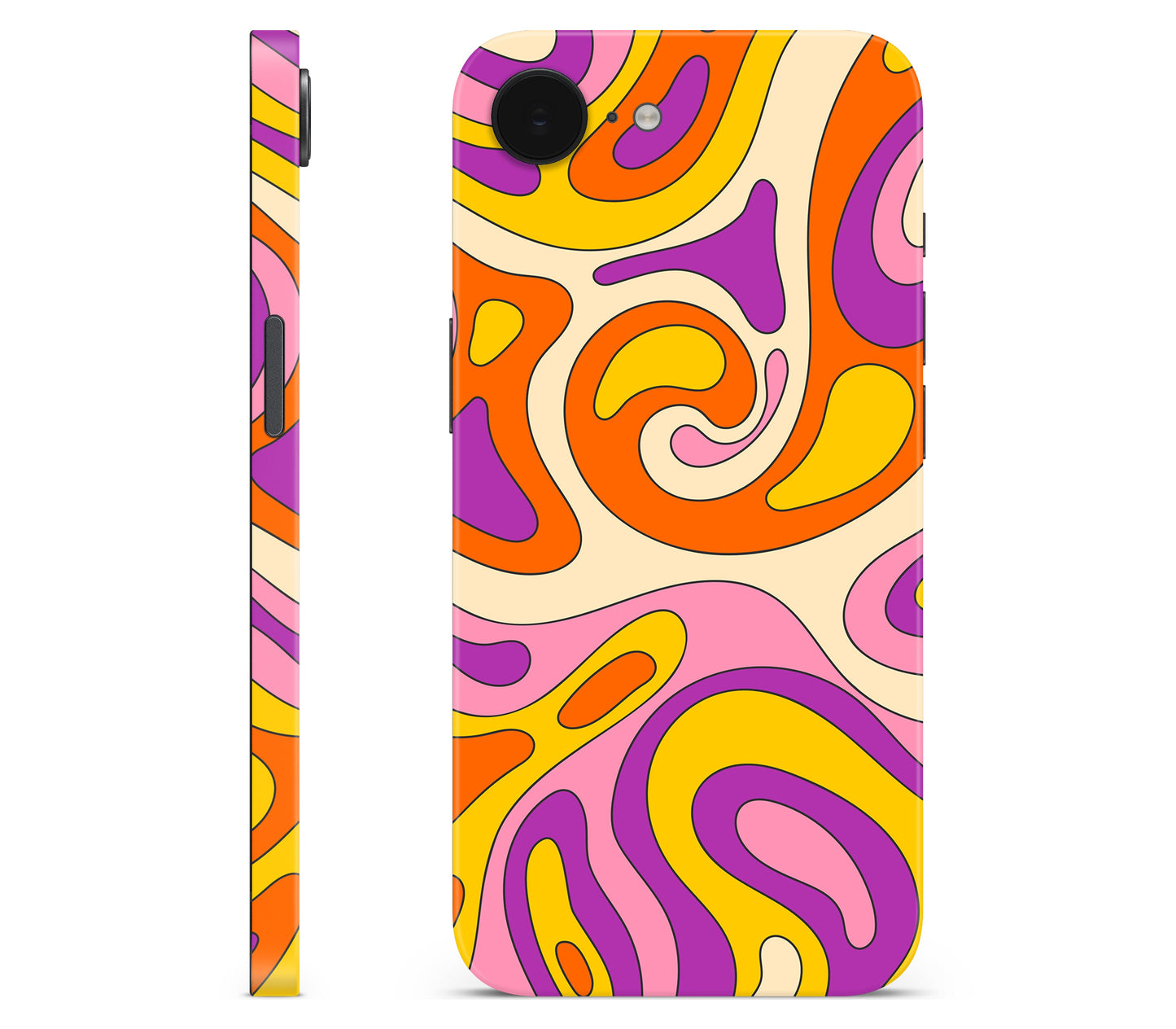 iPhone 17e skin, Psycho Vortex, full wrap without logo cutout