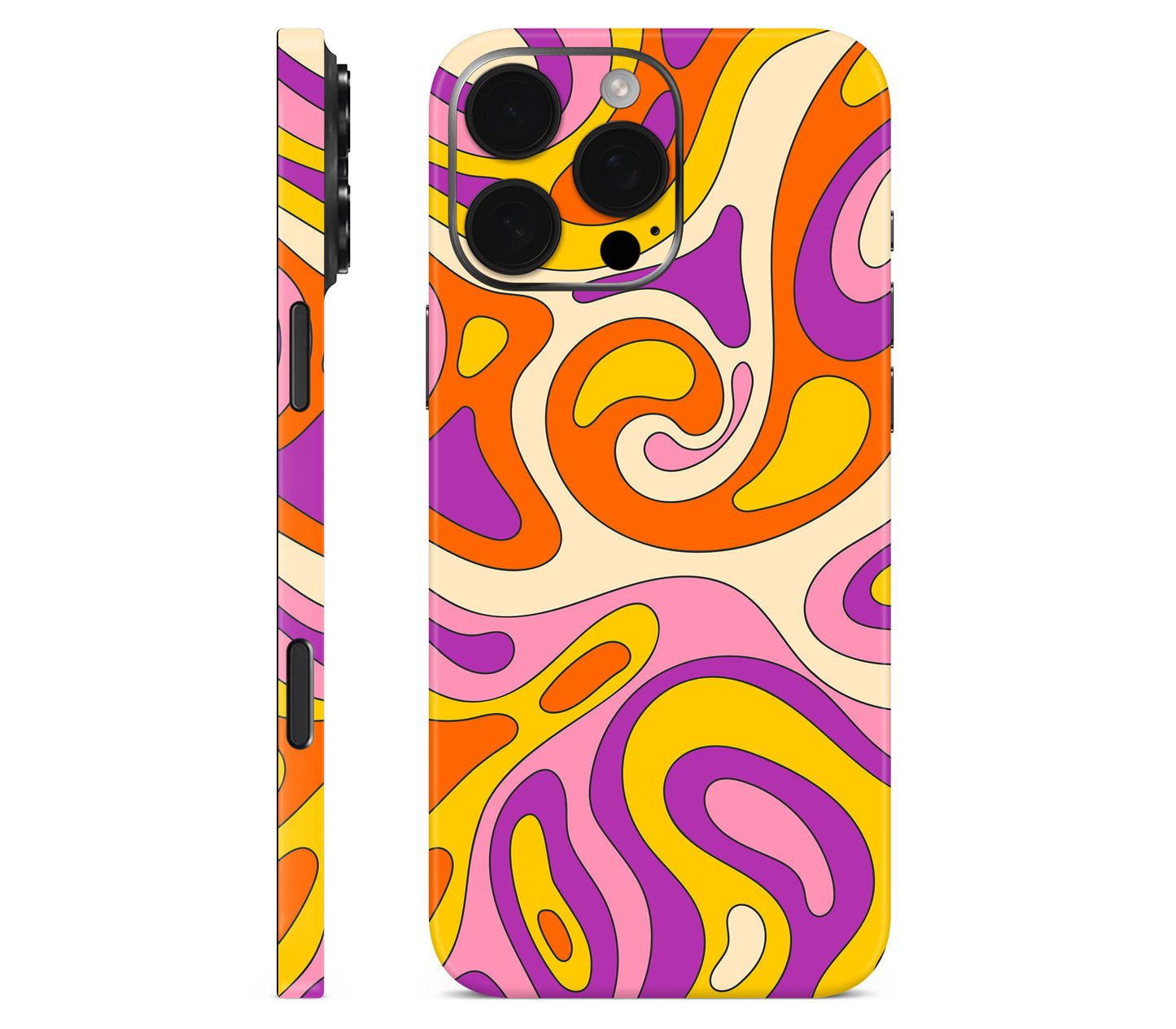 iPhone 16 Pro skin, Psycho Vortex, full wrap without logo cutout