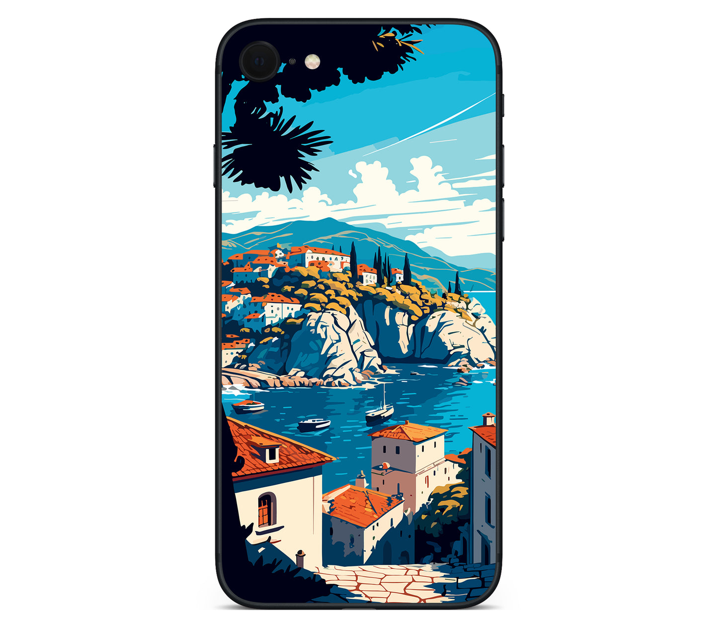iPhone SE 2020 Gen2 skin, Coastal Clouds, back skin without logo cutout
