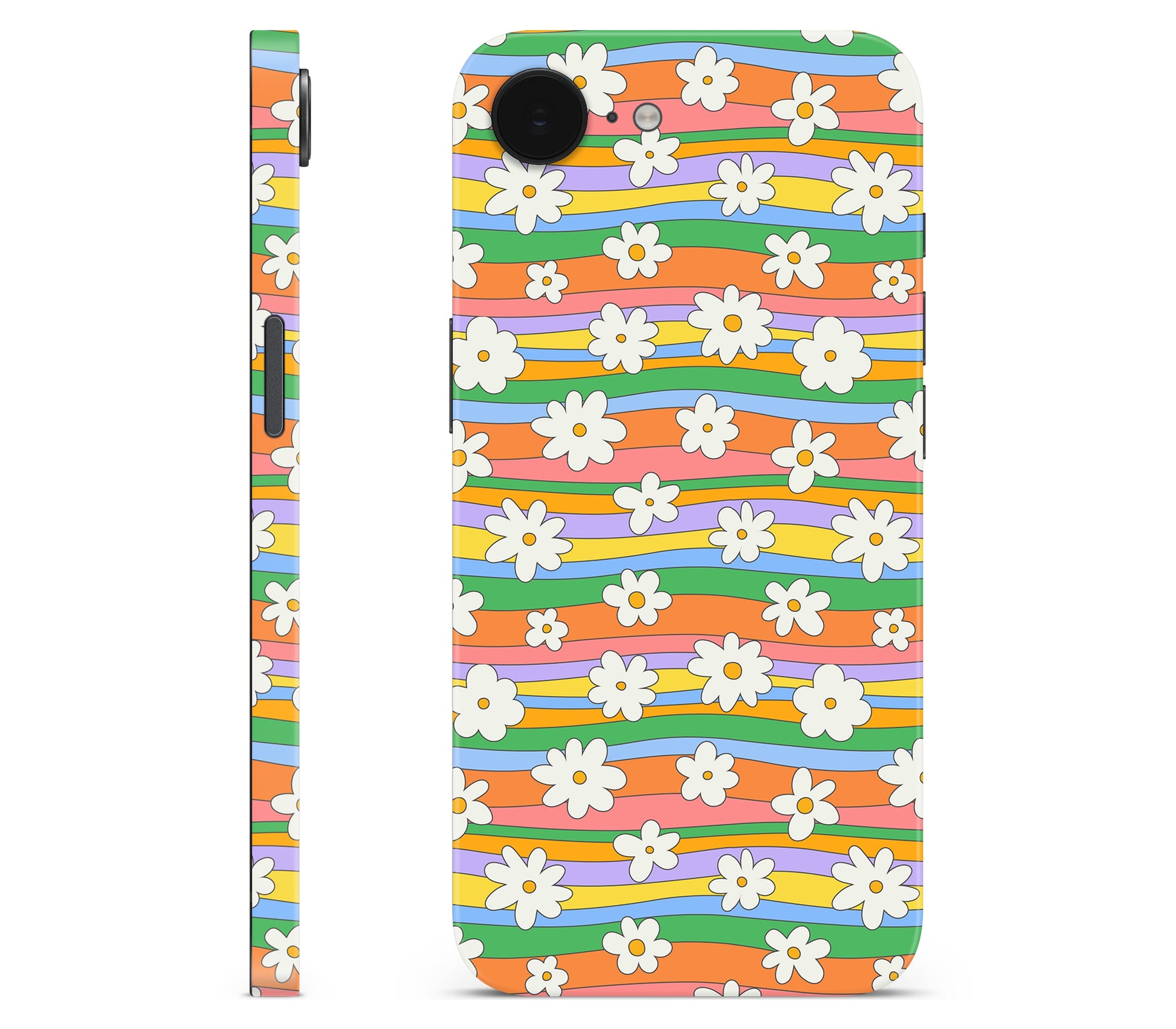 iPhone 17e skin, Daisy Drift, full wrap without logo cutout