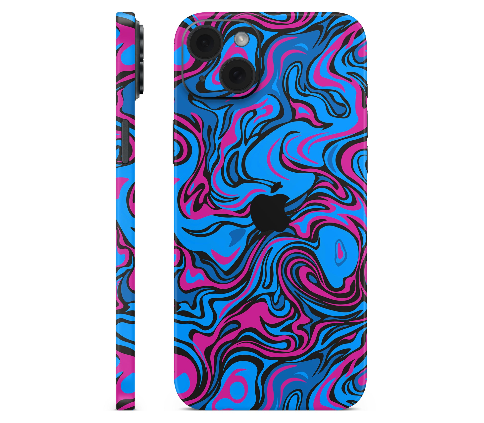 iPhone 15 Plus skin, Brain Drain, full wrap with logo cutout