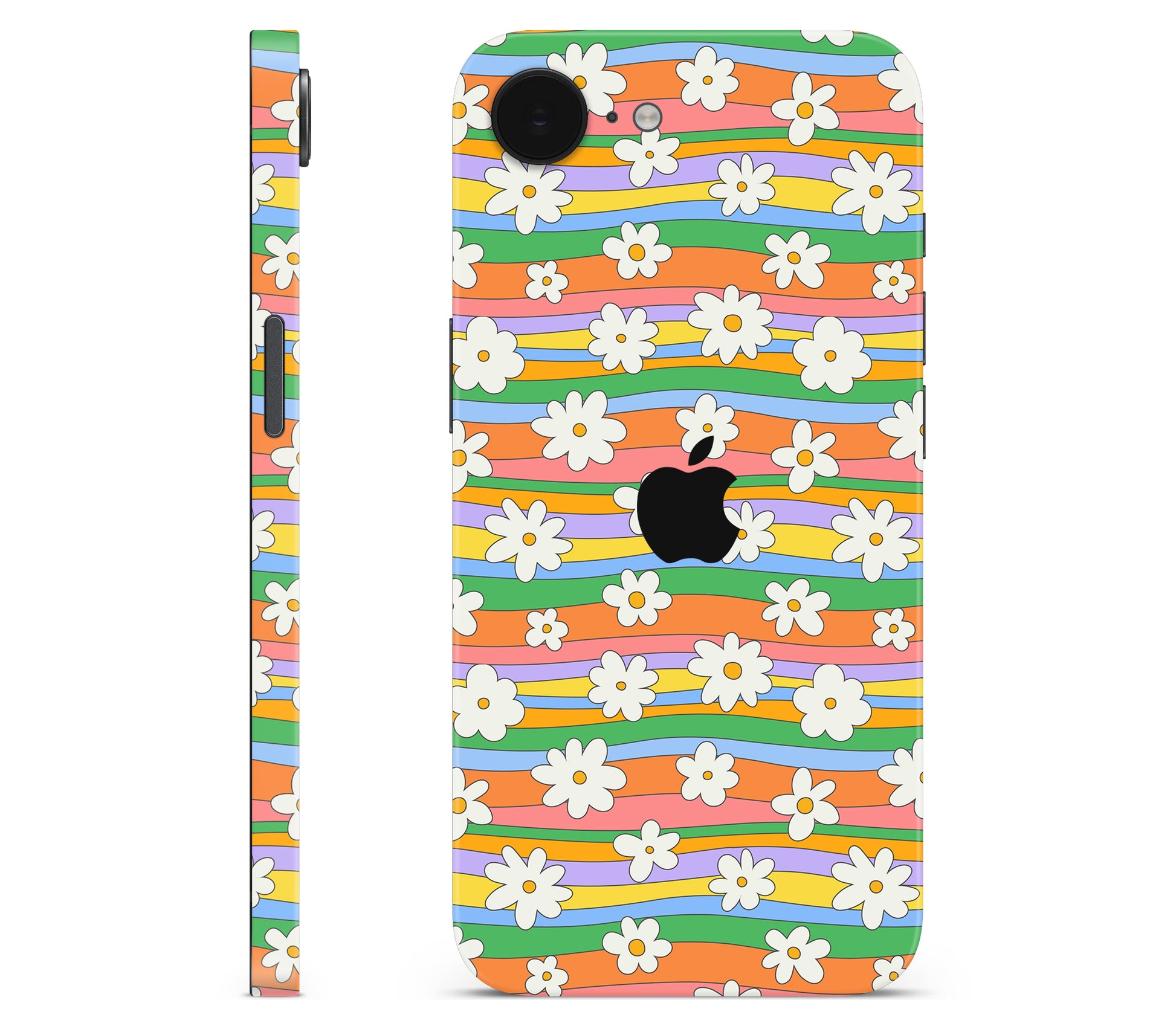 iPhone 17e skin, Daisy Drift, full wrap with logo cutout
