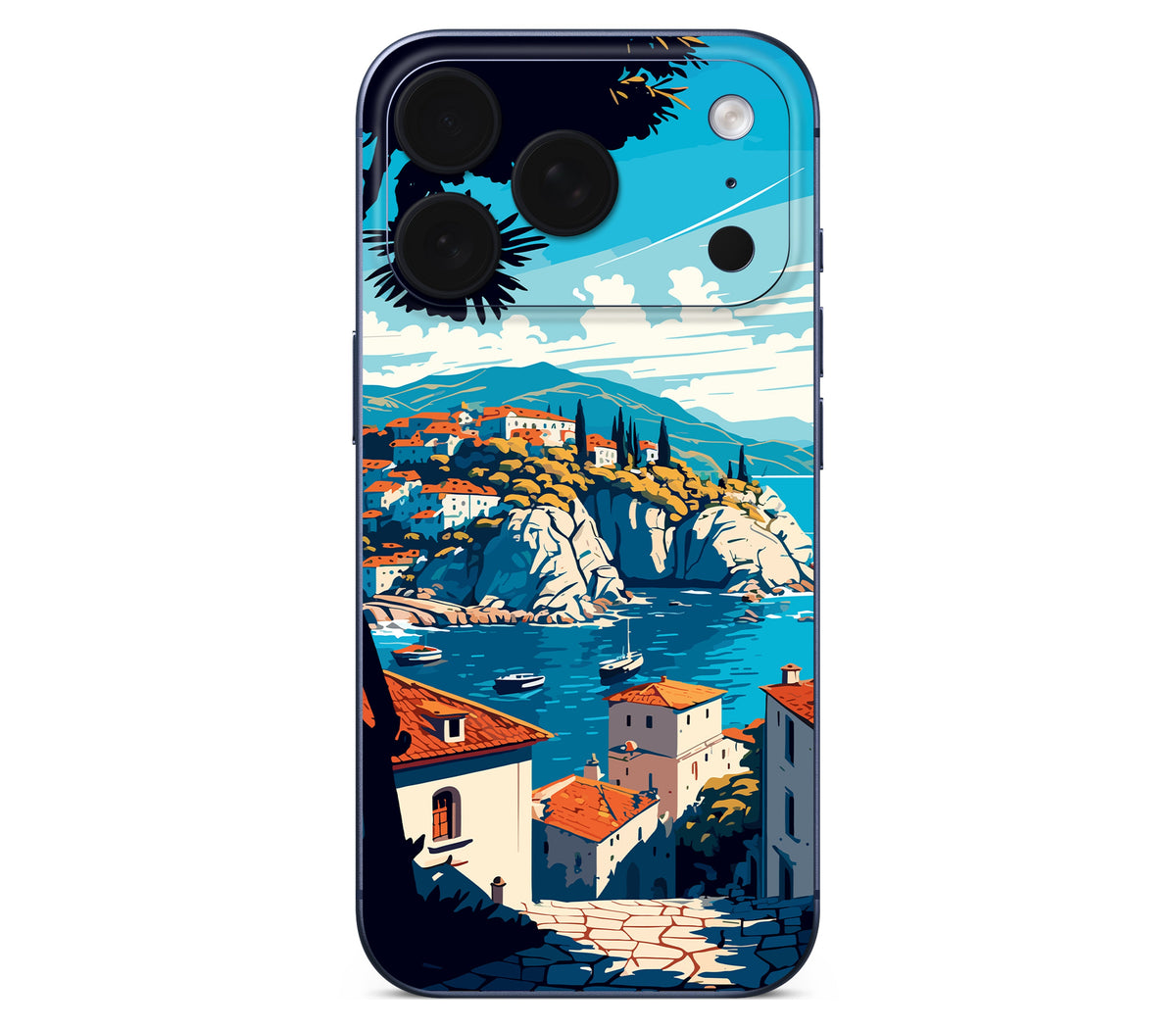 iPhone 18 Pro skin, Coastal Clouds, back skin without logo cutout