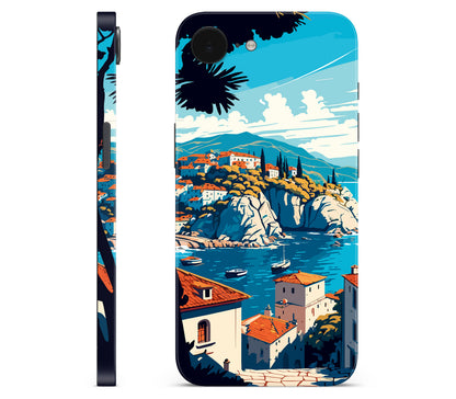 iPhone 17e skin, Coastal Clouds, full wrap without logo cutout
