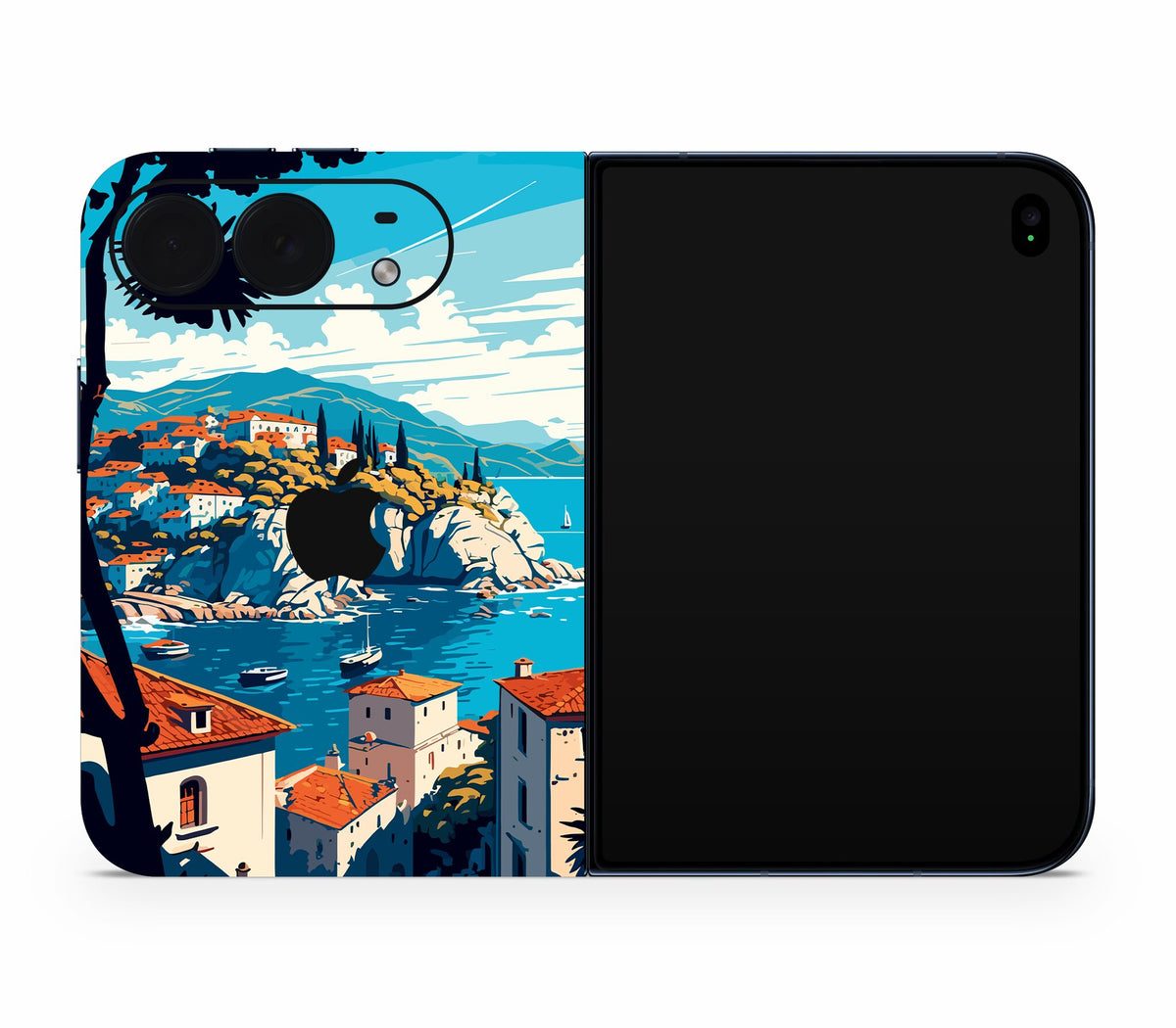 iPhone Duo skin, Coastal Clouds, full wrap with logo cutout