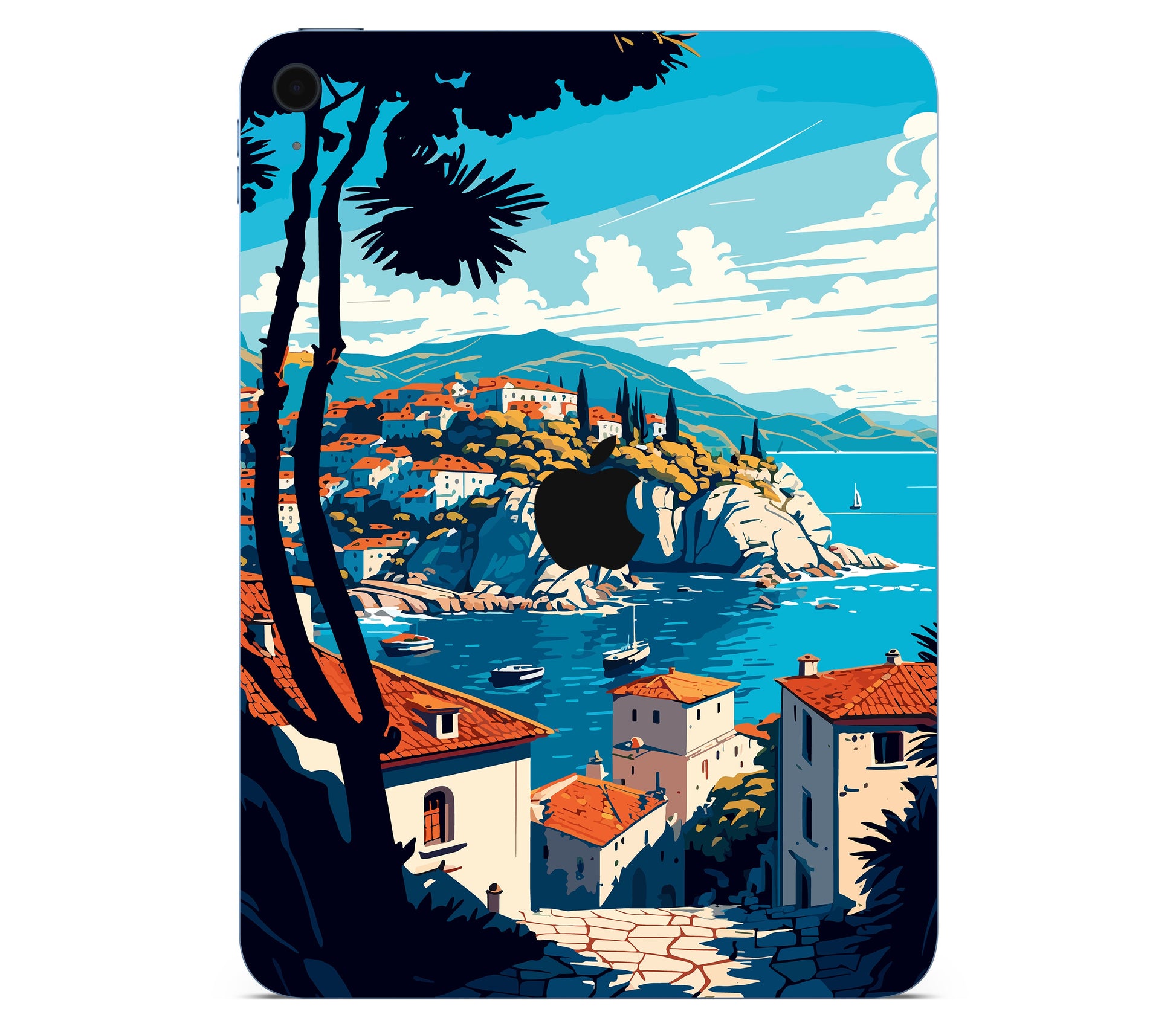 iPad 10.9" (2025, Gen 11) skin, Coastal Clouds, back skin with logo cutout
