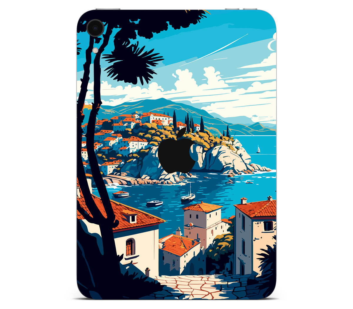 iPad Mini 6 skin, Coastal Clouds, back skin with logo cutout
