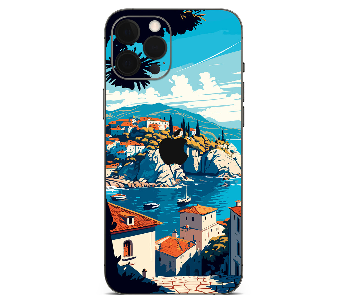 iPhone 12 Pro Max skin, Coastal Clouds, back skin with logo cutout