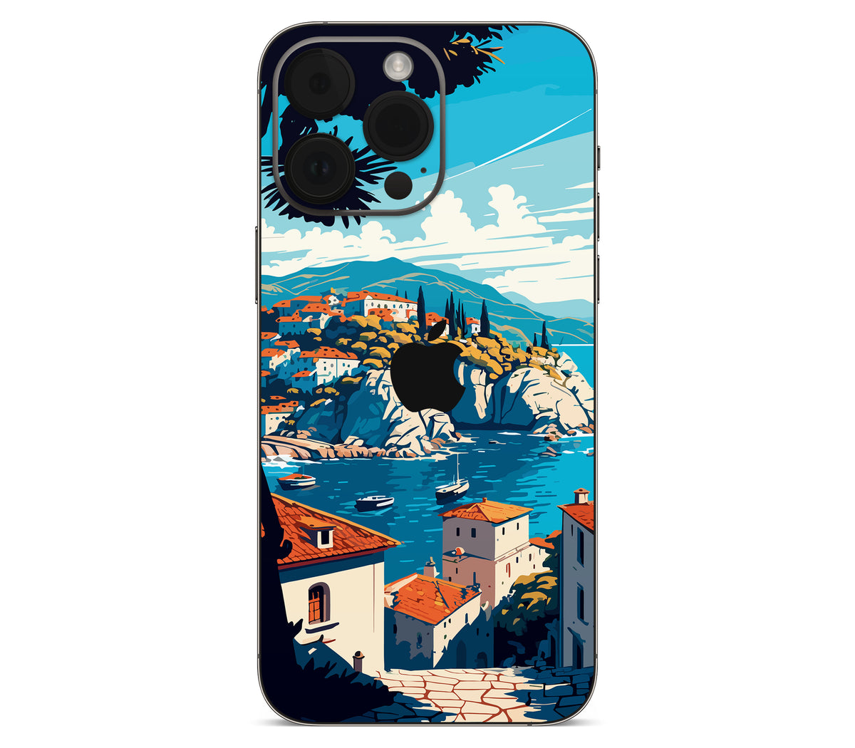 iPhone 14 Pro Max skin, Coastal Clouds, back skin with logo cutout