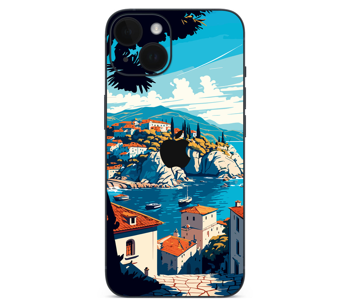 iPhone 14 skin, Coastal Clouds, back skin with logo cutout