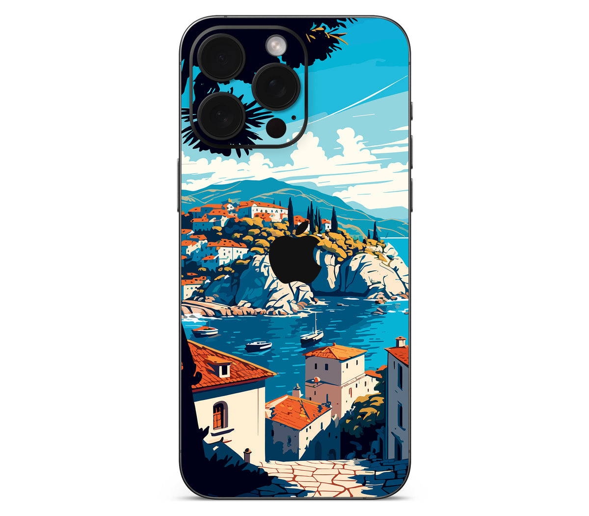 iPhone 15 Pro Max skin, Coastal Clouds, back skin with logo cutout