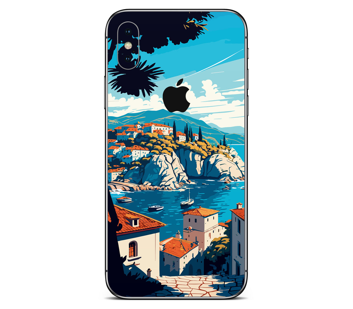 iPhone XS skin, Coastal Clouds, back skin with logo cutout