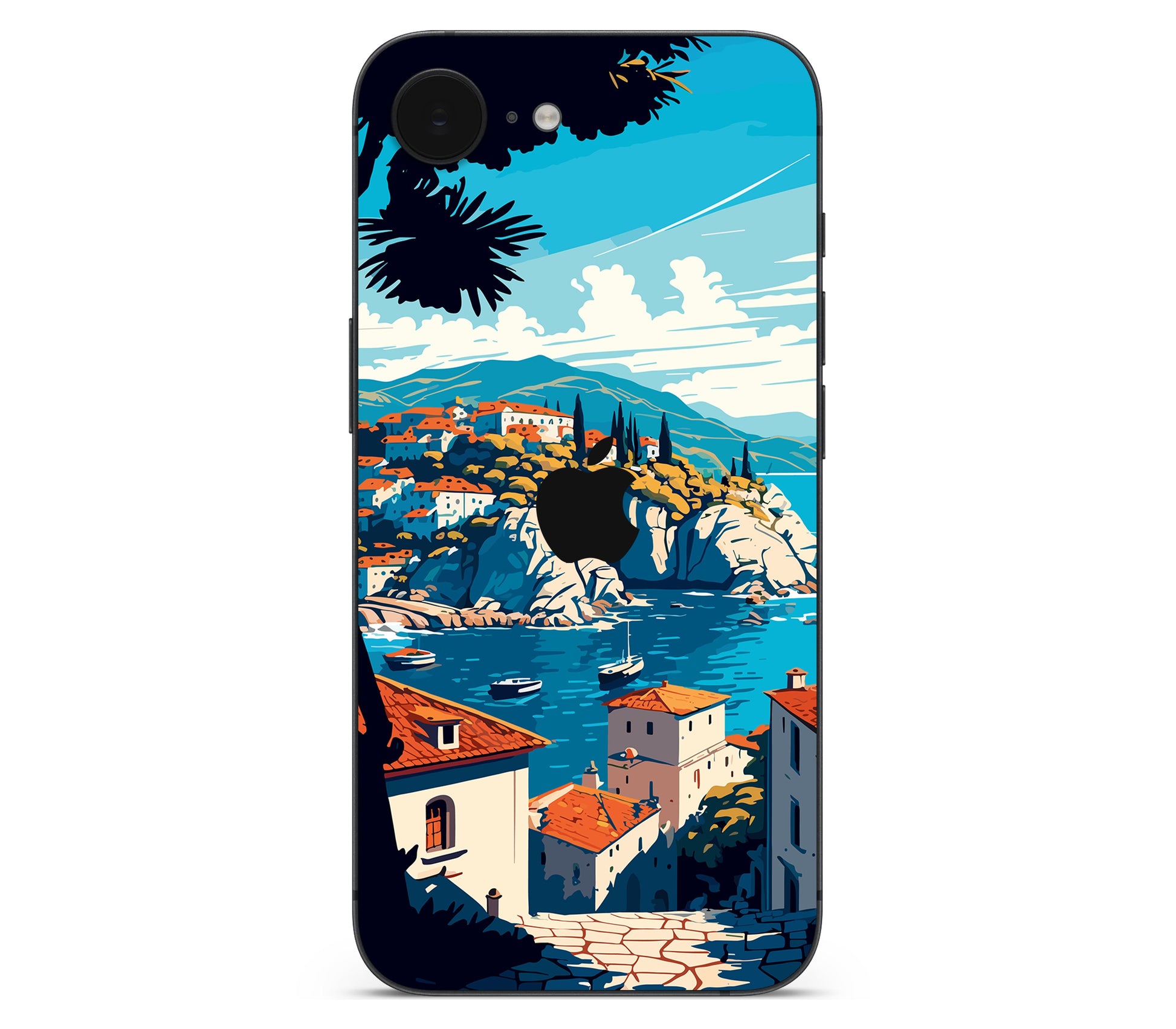 iPhone 17e skin, Coastal Clouds, back skin with logo cutout