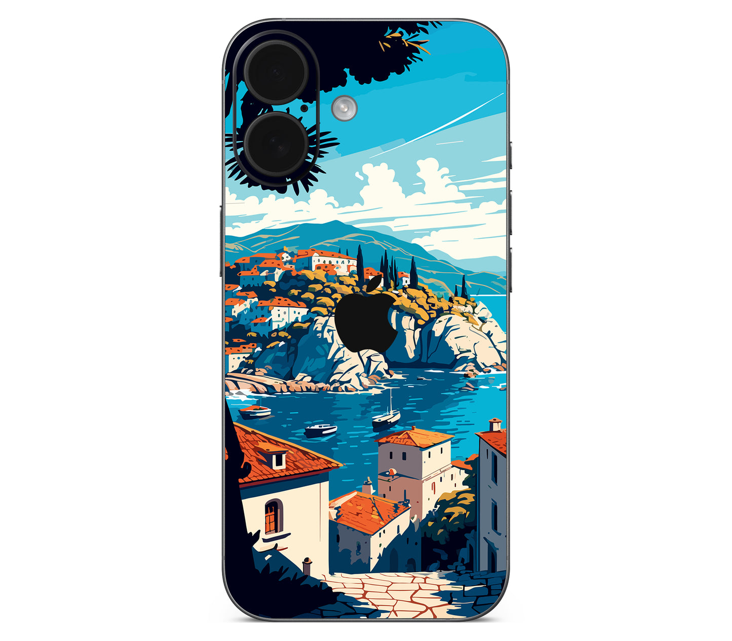 iPhone 17 skin, Coastal Clouds, back skin with logo cutout