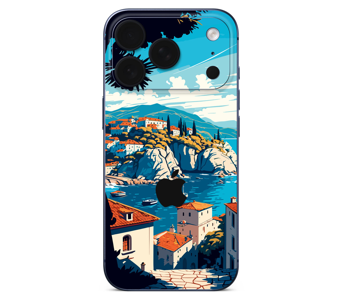 iPhone 18 Pro skin, Coastal Clouds, back skin with logo cutout