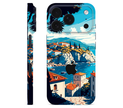 iPhone 18 Pro Max skin, Coastal Clouds, full wrap with logo cutout