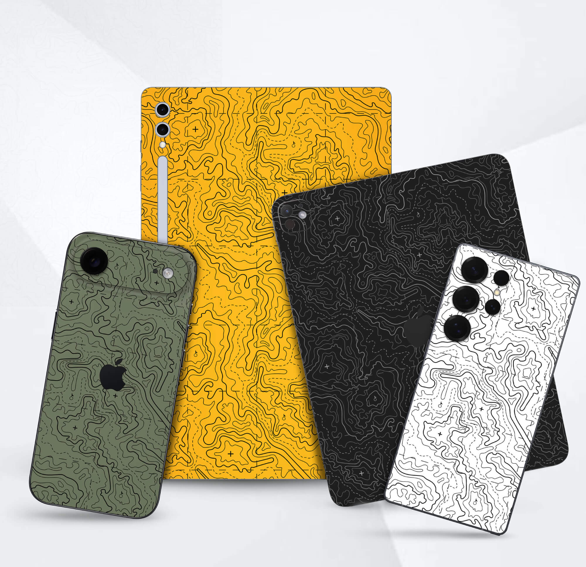 Topographic 3d textured skins and wraps for phones, macbook, tablets, ipad